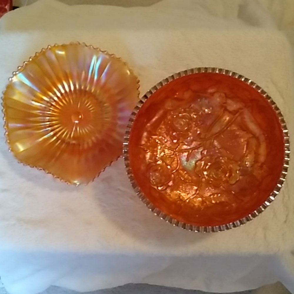 *SOLD*Orange depression glass bowl and candy dish.